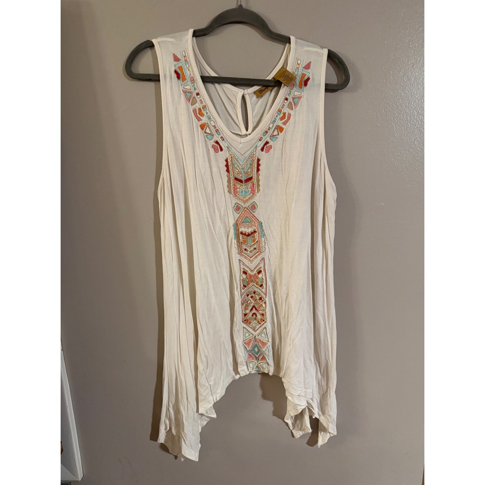 Wrangler Women Off White Embroidered Sharkbite Hem Sleeveless Tunic LWK137N XL
